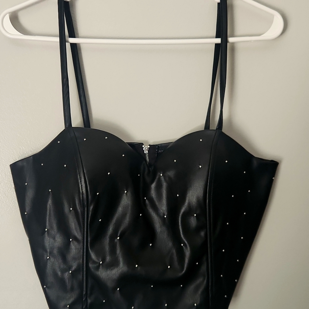 Say What Black Leather Crop Top
